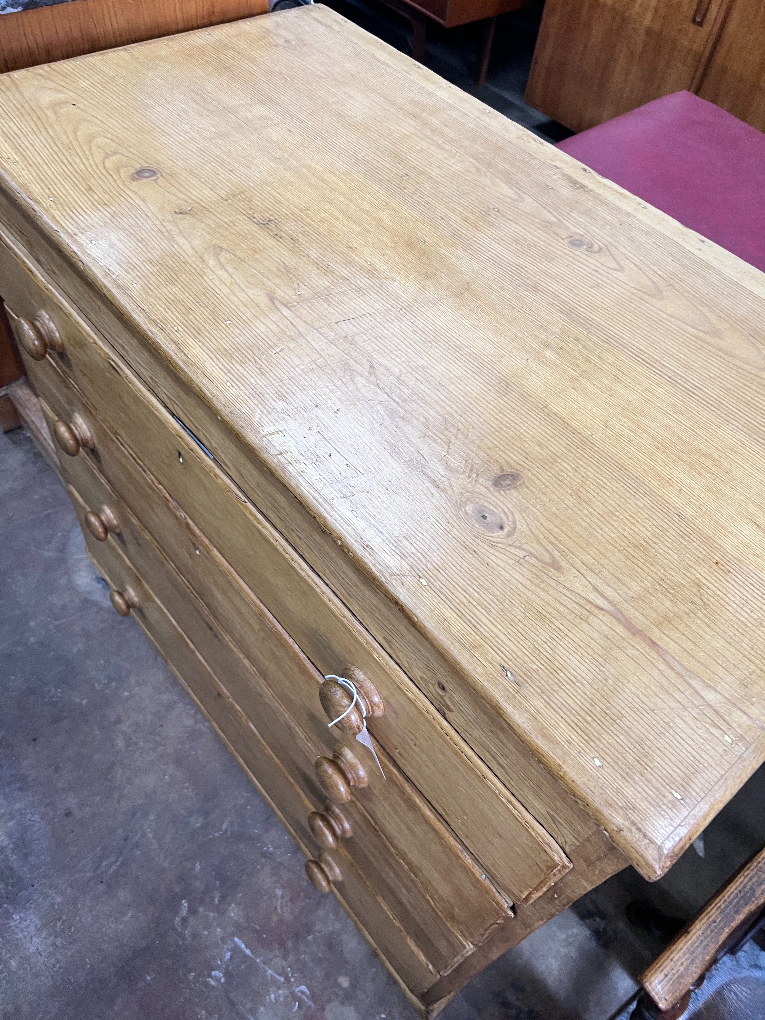 A pine chest of four long drawers, width 106cm *Please note the sale commences at 9am.